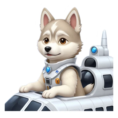 furry white coat husky in full battle gear posing cutely on a space cruiser sticker