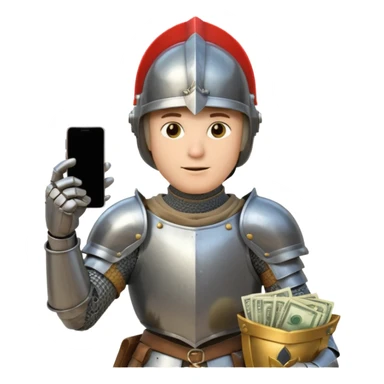Knight with helmet holding phone and money neutral skin colour sticker