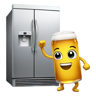 A refrigerator dancing with a beer sticker