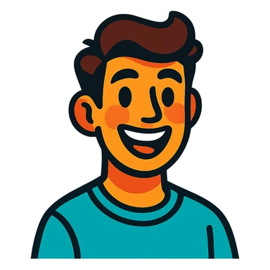 portrait of a happy young man, smiling, cheerful expression in vibrant toon style sticker