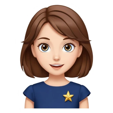 Beautiful Girl with brown hair super excited star eyes elegant cartoon style navy blue  sticker