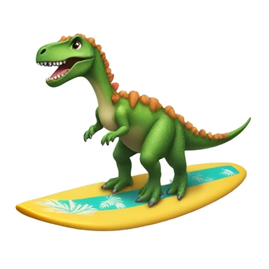 Dinosaur riding a surfboard with a Lei around its neck sticker