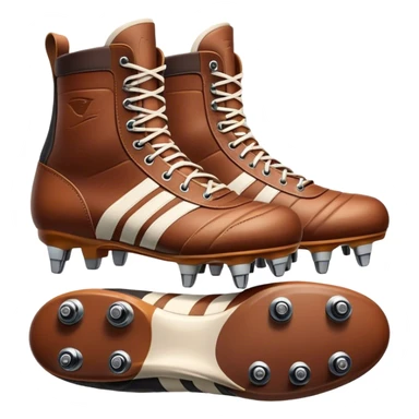 Cinematic Realistic image of a pair of rugby boots, showcasing sturdy leather construction, detailed cleat patterns and textured surfaces, illuminated by vibrant outdoor lighting that captures their athletic purpose sticker