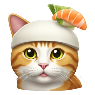 Cat wearing a sushi hat sticker