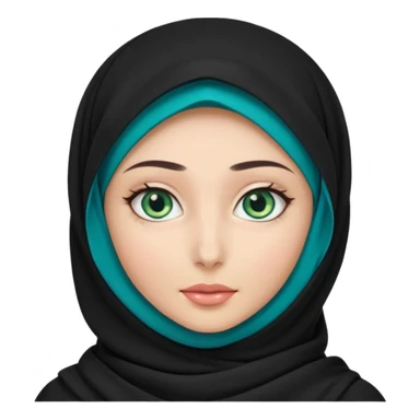 a girl wearing a black hijab and has green and blue eyes with another model of a hijab like a hijab but it's showing the neck sticker