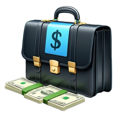 An icon showing a briefcase, a stack of money, and a graph with upward growth, representing business and entrepreneurship. The design highlights innovation, investment, and success in the world of startups and corporate ventures. Transparent background emphasizes the dynamic nature of business. sticker