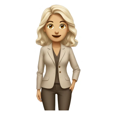 Arquitecto mujer tez blanca, cabello rizado café vestida con un traje sastre beige y mocasines contemporáneos  sticker