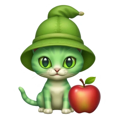 An alien cat with an apple hat with cash all around it sticker