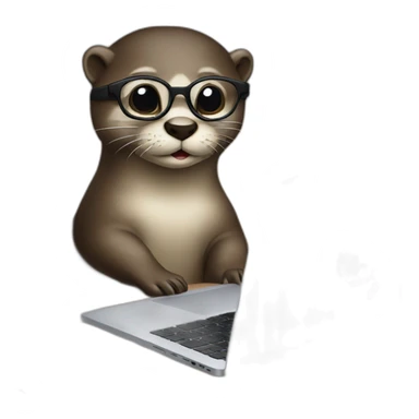 female otter with glasses use a macbook while seated against a pillow sticker
