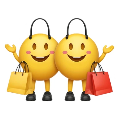 2 HAPPY SMILEY FACE EMOJI WITH HANDS AND FEET WITH SHOPPING BAGS IN EACH HAND sticker