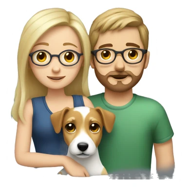  blonde girl without glasses and a white boy with brown hair and glasses, a little Beard and moustache, both cuddling a jack Russell sticker