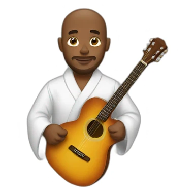 man in bathrobe with guitar sticker