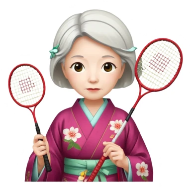 ancient japanese old woman cherry color with 1 badminton racket sticker
