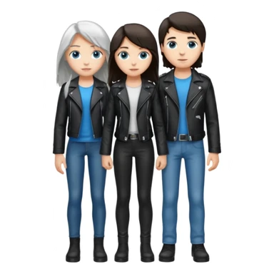 full-length couple, girl with long silver hair and blue eyes in black leather jacket, boy with dark brown hair in white shirt sticker