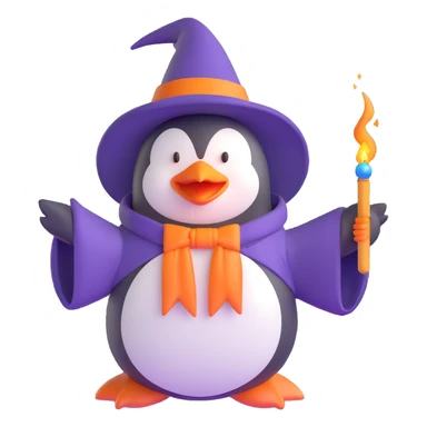 penguin wizard casting a spell sticker