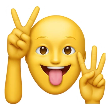 Yellow face iPhone emoji, tongue sticking out, putting up a peace sign sticker
