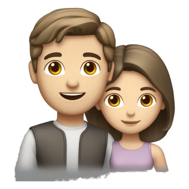 Lovely brunette couple with grey cat. Girl’s skin is light, hair brown. Boy is light skin with collected to tail brown hair sticker