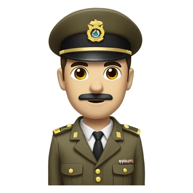 Man in military uniform with thin vertical mustache and parted dark brown hair. Holding his right arm raised at a 45 degree angle upward sticker