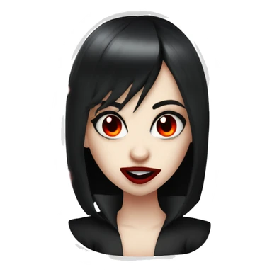 a vampire teen girl, black hair, red eyes, red lips and fangs, biting sticker