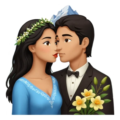 Kissing Couple traveling in Montenegro russian man and elegant  Latina girl delicate flowers and mountains in the background  sticker