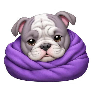 gray bulldog puppy sleep with a purple collar on sticker