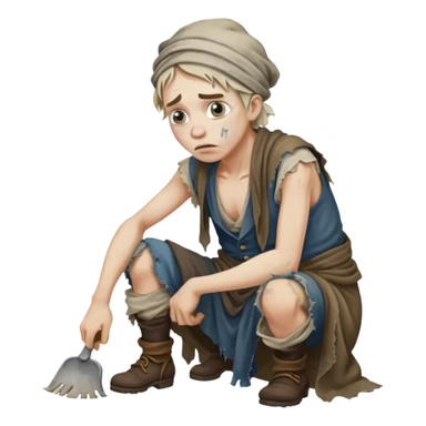 Poor Victorian laborer cowering dressed on rags sticker