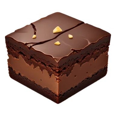 Cinematic Realistic Brownies, rich and dense with a deep chocolate hue, slightly cracked on top revealing the fudgy center, soft light reflecting off the warm surface, a few crumbs scattered around, glowing with an indulgent and comforting texture. sticker