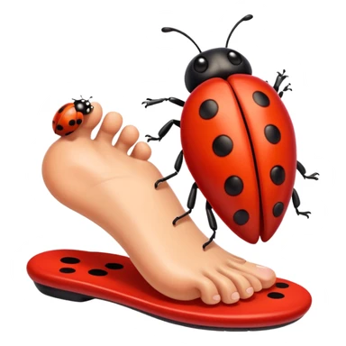 showing a cartoon human foot stepping on a small bug (like a ladybug), slightly squished but cartoonish, no violence, playful Apple emoji style sticker