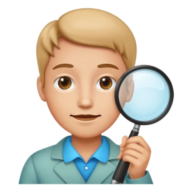 a magnifying glass over a simple person icon with subtle gradients and a friendly expression sticker