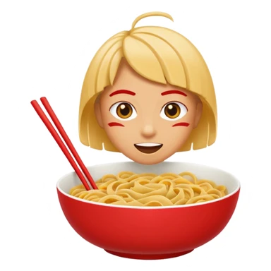 Chinese cuisine humanless avatar in bright emoji-style illustration. Noodles bowl, red and gold colors, simple shapes, flat design, bold and energetic. sticker