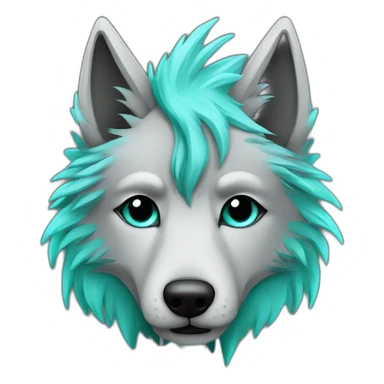 Grey wolf head with a star tatoo over his right eye, he have a turquoise glamrock mullet haircut sticker