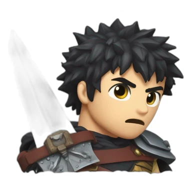 angry berserk guts carrying a huge sword on his shoulder framed on his bust sticker