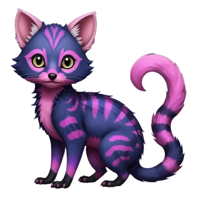 Deep dark Indigo-Violet-pink-gradients with darker points Asian painted anime-styled big-eyed shiny glorious divine marked exotic cool beautiful realistic Lykoi-civet-genet-sergal-ocicat-oncilla-animal-Fakémon-hybrid-fursona (full body) sticker