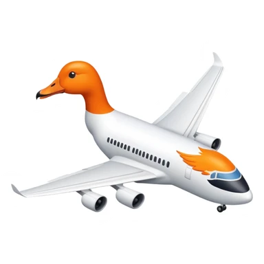 A commercial passenger airplane with a white goose head and orange beak replacing the cockpit sticker