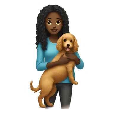 black girl with long hair holding a golden doodle puppy sticker