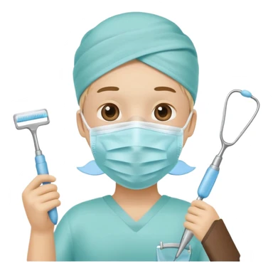Tooth character wearing a medical face mask, holding dental equipment, clean flat illustration, simple emoji design, suitable for Canva.” sticker