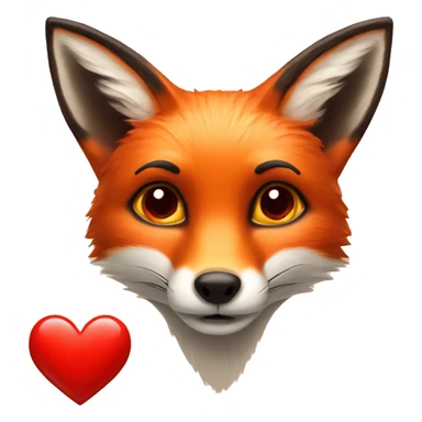 deep lush red fox face with tiny red heart instead of eyes sticker