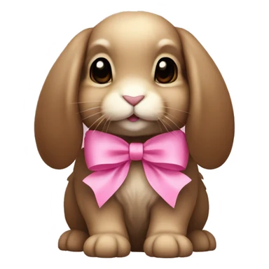 brown holland lop bunny with a pink bow (portrait, facing forward, iOS 17 style, happy) sticker