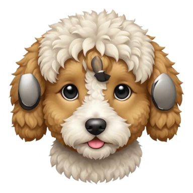 Can you make me an emoji of a very white mini goldendoodle no brown in his fur that looks at more poodle with black eyes? sticker