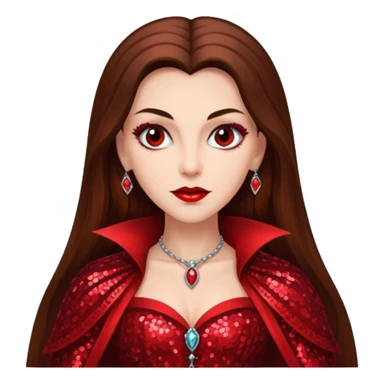 Countess Dracula with long brown hair, red sequin outfit sticker