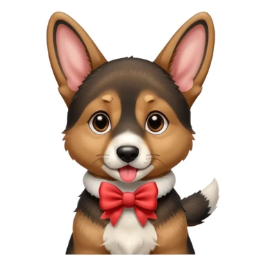 German shepherd puppy with a bow in the neck, like a gift. With the tonge out sticker