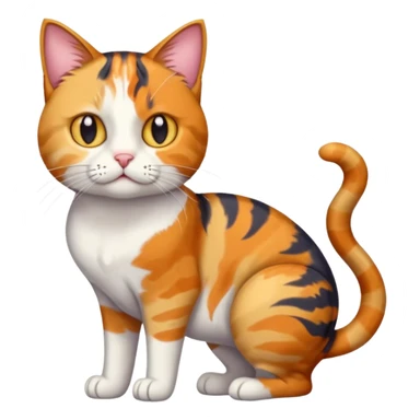 full body colourful calico tabby cat with disproportioned head with an anxious face and white front legs sticker