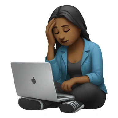 feeling sad women with laptop on lap sticker