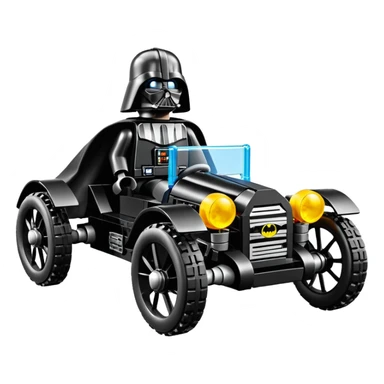 Mad max luxurious survival apocalypse Lego ghostly sporty antique electric Darth Vader’s Batman-armored 1926 black graphite colored enclosed twin seat town buggy with horizontal holographic 3d stars painted on the body sides and neon under glow  sticker