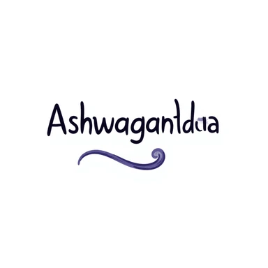 The word "Ashwagandha" hand-drawn in a cool blue and purple color palette. Simple doodle style with minimal decoration. sticker