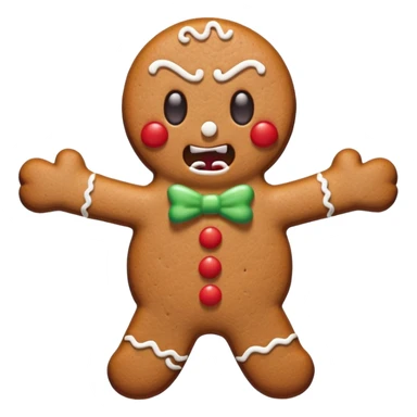 evil gingerbread man with angry expression and broken limbs sticker