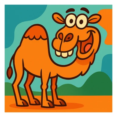 whimsical camel with a silly expression in a fun, vibrant cartoon style sticker