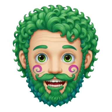 very colorful puffy green curly haired man just beard  no mustache made out of candy wearing teeth-braces and excessive face tattoos just face  sticker