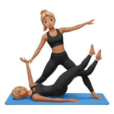 generate a pretty woman in black gym clothes doing pilates on a blue mat  sticker