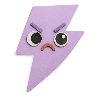cute purple lightning bolt, tiny angry face, adorable eyes, no limbs, full body, soft pastel paper craft style sticker